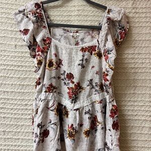 Maurices Floral Ruffle Sleeve Blouse - Gray and Red